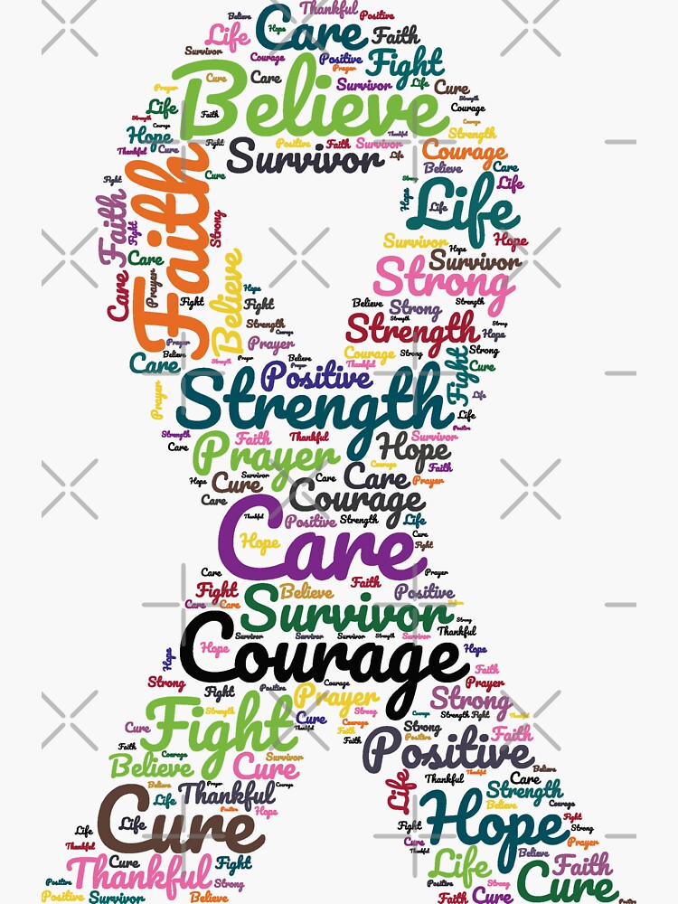 cancer-awareness-ribbon-with-positive-support-words-sticker-by