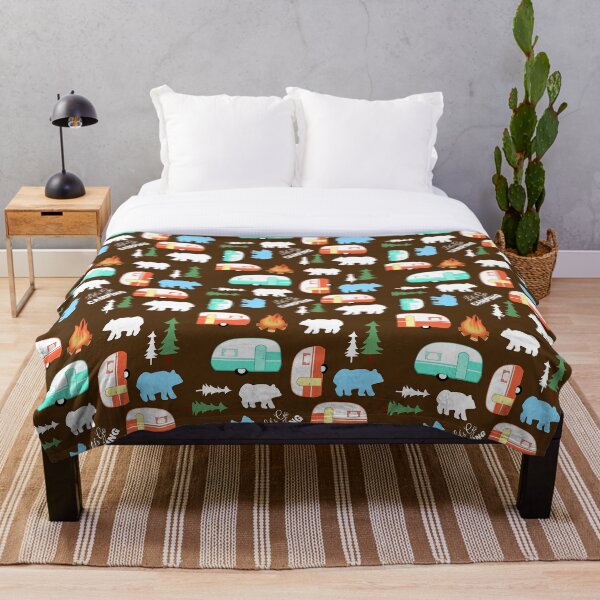 Item preview, Camper Let's Go Camping Retro RV Life Pattern / Mocha Brown designed and sold by Art by Jess.