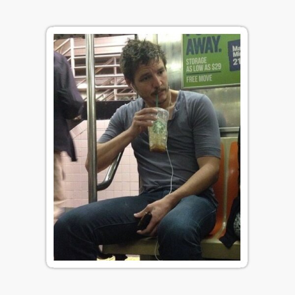 Item preview, pedro pascal (on subway with coffee) designed and sold by brig506.