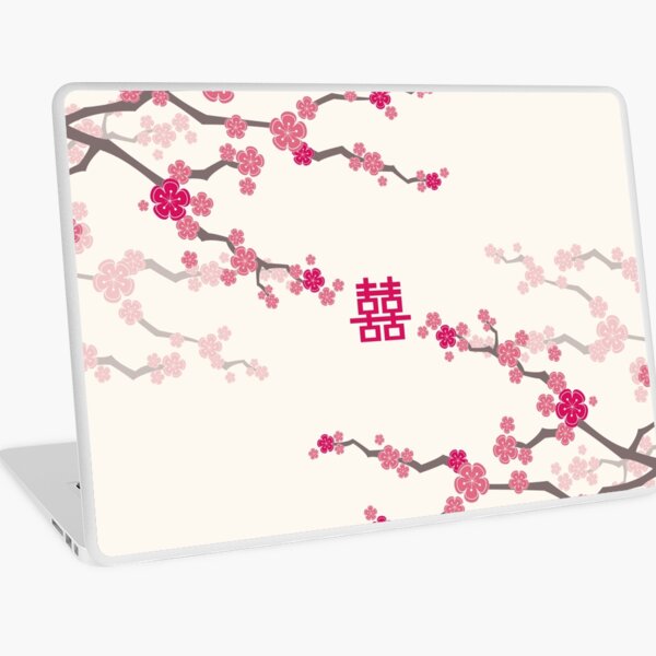 Aperçu de l'œuvre Fleurs de cerisier orientales rose fuchsia sur crème et double bonheur de mariage chinois | Sakura japonais © fatfatin créée et vendue par fatfatin.