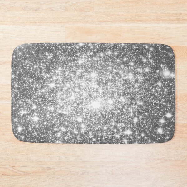 Galaxy Sparkle Stars Silver Gray Bath Mat