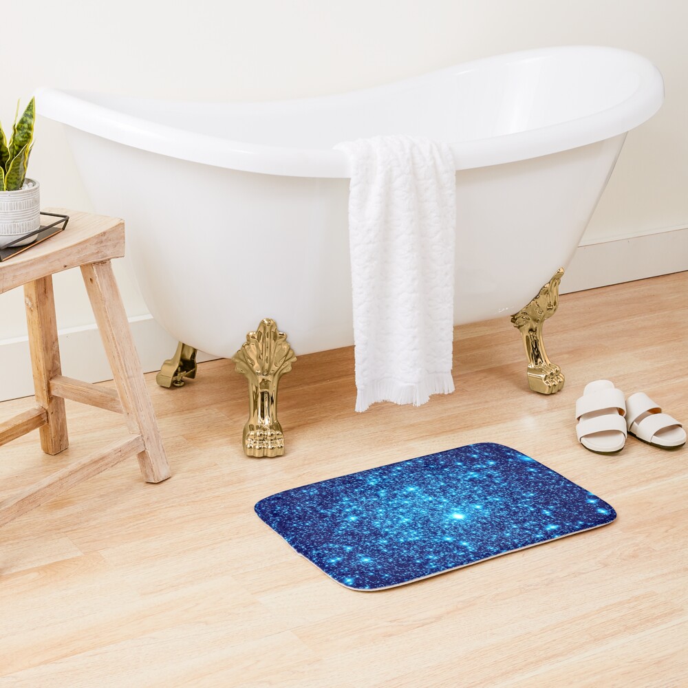 Vivid Blue Galaxy Sparkle Stars Bath Mat