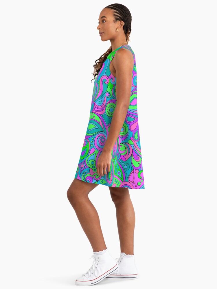 Happy Hippie Purple Paisley Pattern Lime A-Line Dress Happy Hippie Purple Paisley Pattern Lime A-Line Dress