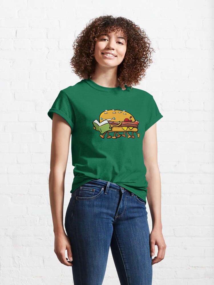 Alternate view of burger with legs reading a book Classic T-Shirt