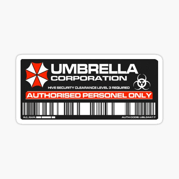 Asiatic Artisan - Property Biohazard Umbrella Resident Evil T-Virus STARS  Zombie Red and White Color Scheme Corporation Sticker