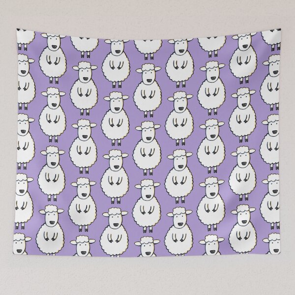 Item preview, Fluffy White Sheep Illustration on Pastel Purple designed and sold by Camille Woodward.