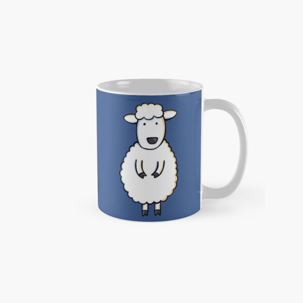 Fluffy White Sheep Illustration on Classic Blue Classic Mug
