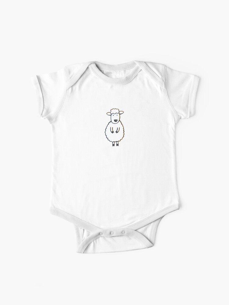 Fluffy White Sheep Illustration on Classic Blue | Baby One-Piece