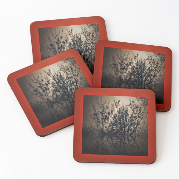 Item preview, Sepia tree branches sunset in rural German village with red led light wall background and led lights designed and sold by Khala.