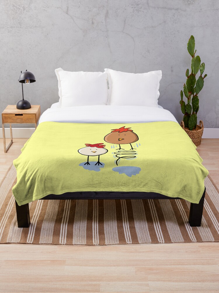 Spring Chicken Eggs Illustration On Pale Yellow Throw Blanket By