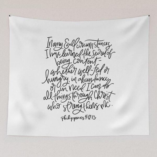 Item preview, Philippians 4:12-13 Contentment monochrome cursive lettered  designed and sold by thomaslettering.