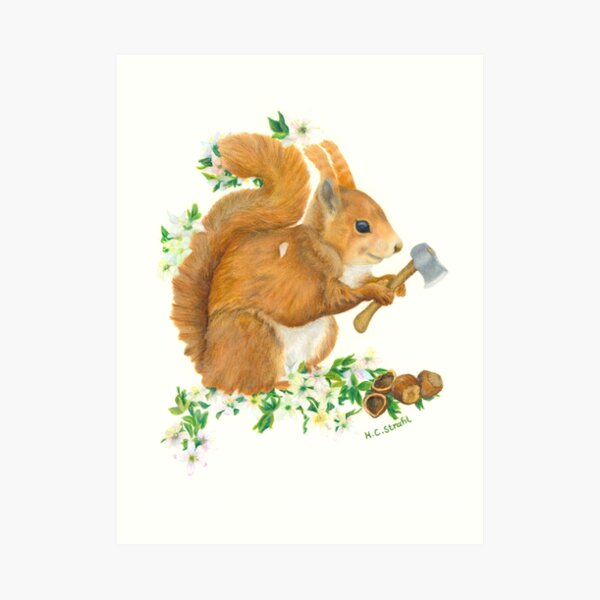 Squirrel goes nuts Art Print
