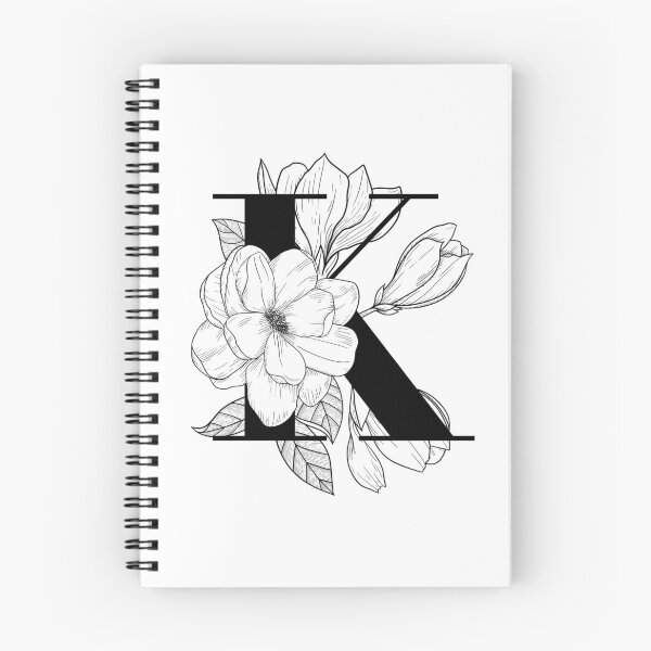 Aperçu de l'œuvre Monogramme K avec dessin au trait Magnolia créée et vendue par GraphicsbyNel.