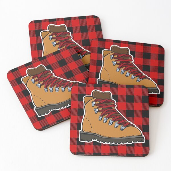 Item preview, Vintage Hiking Boot Illustration On Red and Black Plaid designed and sold by Camille Woodward.