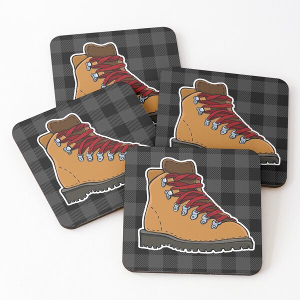 Item preview, Vintage Hiking Boot Illustration On Gray and Black Plaid designed and sold by Camille Woodward.