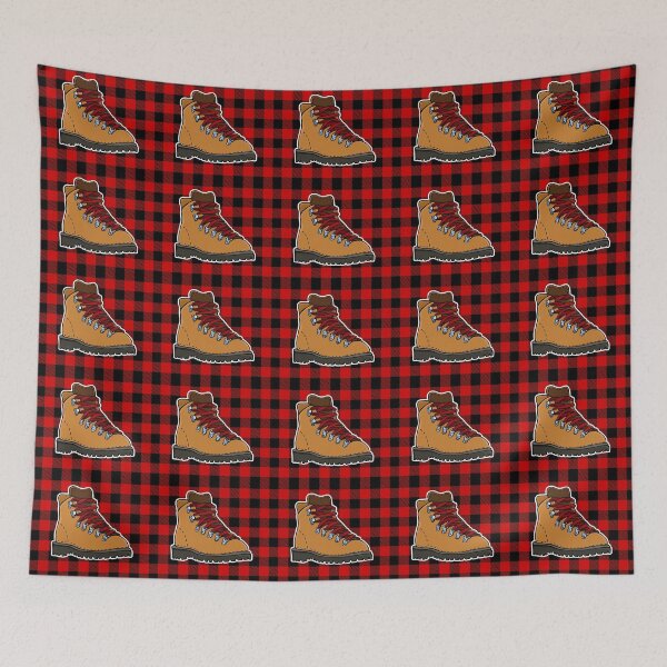 Item preview, Vintage Hiking Boot Illustration On Red and Black Plaid designed and sold by Camille Woodward.