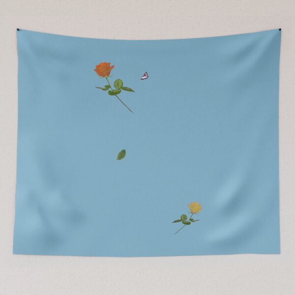 Item preview, Two Roses and a Butterfly. Blue background designed and sold by MindTravel.