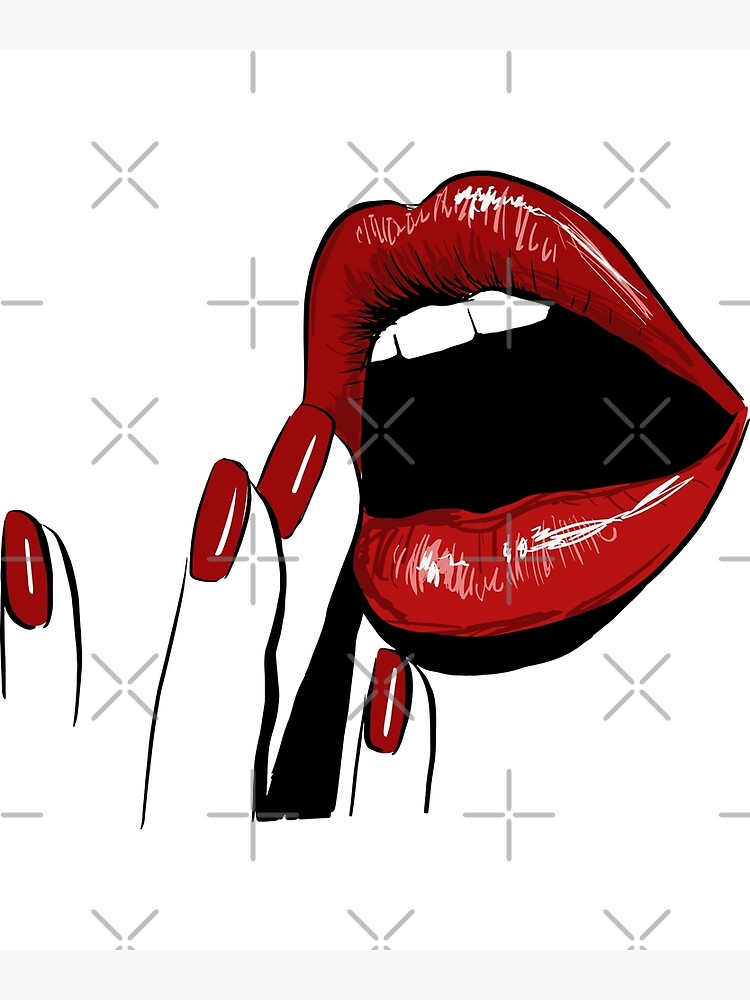 Sensual Juicy Opened Red Lips With Fingers Poster For Sale By