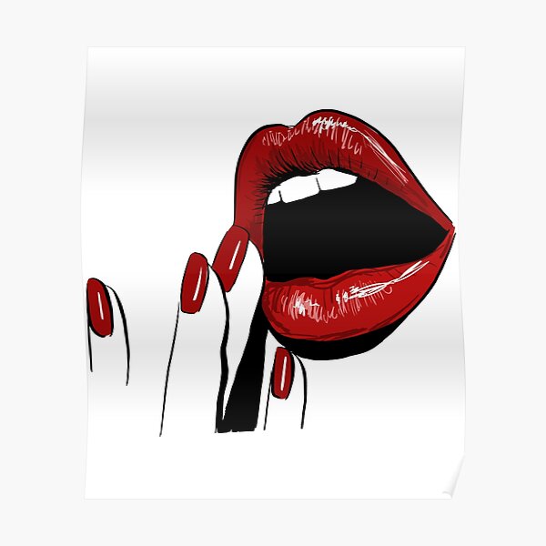 Sensual Juicy Opened Red Lips With Fingers Poster For Sale By