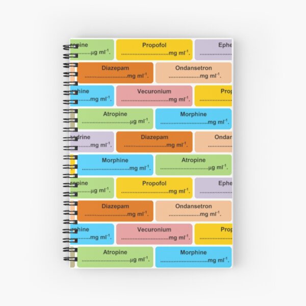 Regalo para anestesista / anestesista / anestesiólogo Patrón de etiqueta de medicamento Cuaderno de espiral