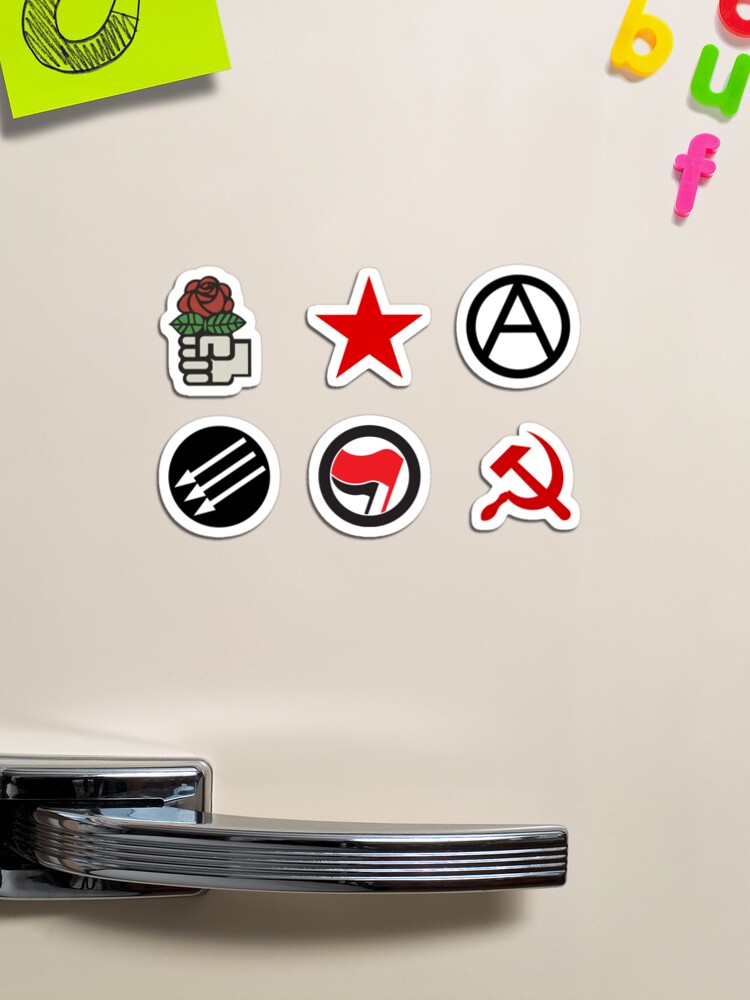 Leftist Symbols Sticker Pack - Socialist Rose, Red Star, Anarchist 'A',  Three Arrows, Antifa, Hammer and Sickle Magnet for Sale by KulakPosting