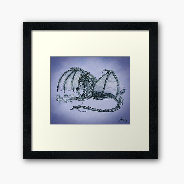 "Material Girl" by Amber Marine ~ (Amethyst Version) Storm Dragon art, graphite and charcoal (Copyright 2005) Framed Art Print