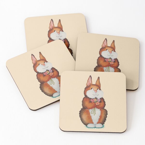 Item preview, cute brown Bunny holding colourful flowers  designed and sold by pollywolly.