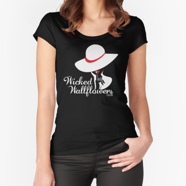 White Wicked Wallflowers Club logo for black items Fitted Scoop T-Shirt