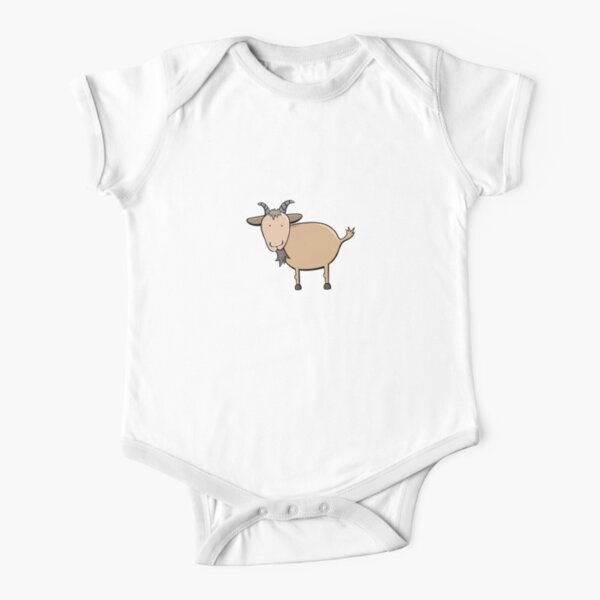 Brown Billy Goat Illustration On White Short Sleeve Baby One-Piece