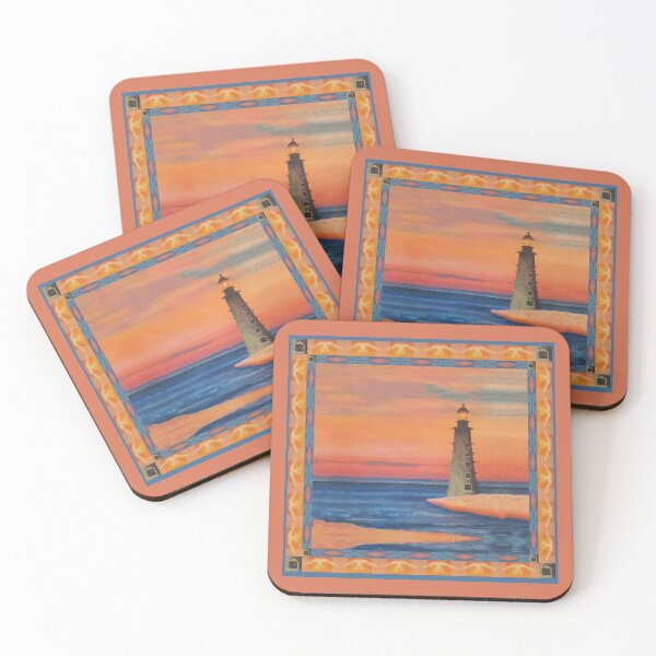 Item preview, Lighthouse with Orange Sunset Quilt Square designed and sold by WatersEdgeGal.