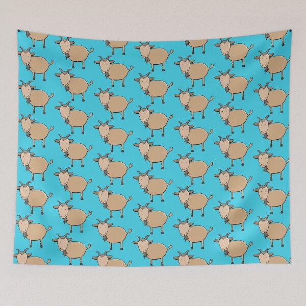 Item preview, Brown Billy Goat Illustration On Teal Blue designed and sold by Camille Woodward.