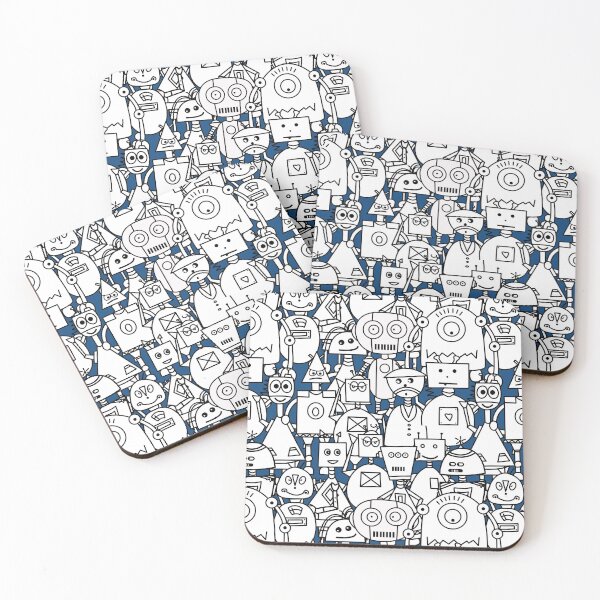 Item preview, White robots on classic blue background designed and sold by FK-UK.