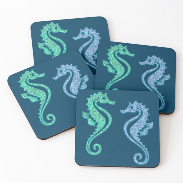 Item preview, Tropical Nautical Pair Of Seahorses In Sandy Aqua Blue And Green designed and sold by ChicoryJunction.