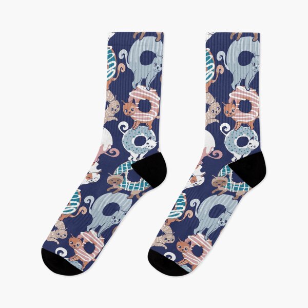Item preview, Cats Donut Care // blue background blush pink, teal pastel blue and brown sweet kitties designed and sold by SelmaCardoso.