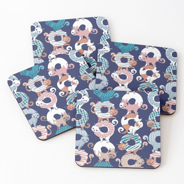 Item preview, Cats Donut Care // blue background blush pink, teal pastel blue and brown sweet kitties designed and sold by SelmaCardoso.