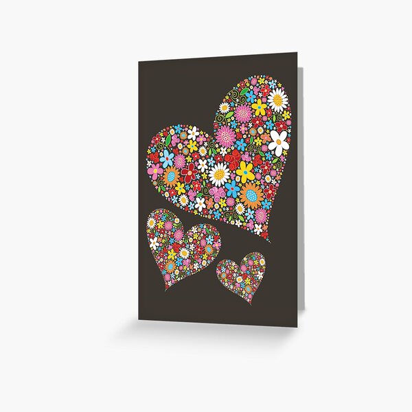 Whimsical Spring Flowers Valentine Hearts Trio Greeting Card