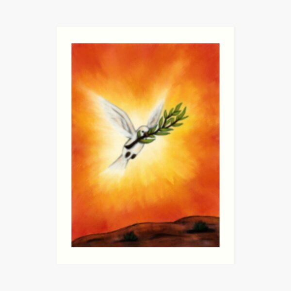 fantasy art flying white peace dove with twig Art Print