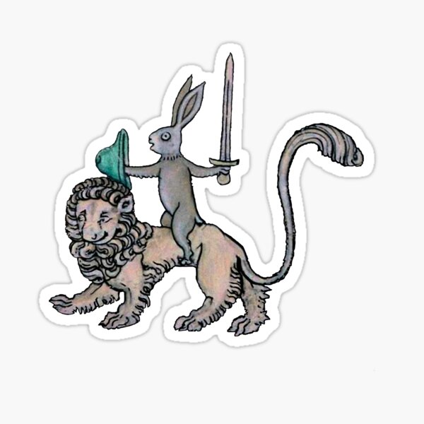 Vista previa del artículo con la obra «El conejo medieval monta un león, ¡porque puede!», diseñado y vendido por liondormant.