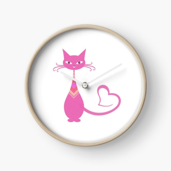 Horloge Contour De Chat Avec Queue De Coeur Image Unique Par Byjeanbean Redbubble