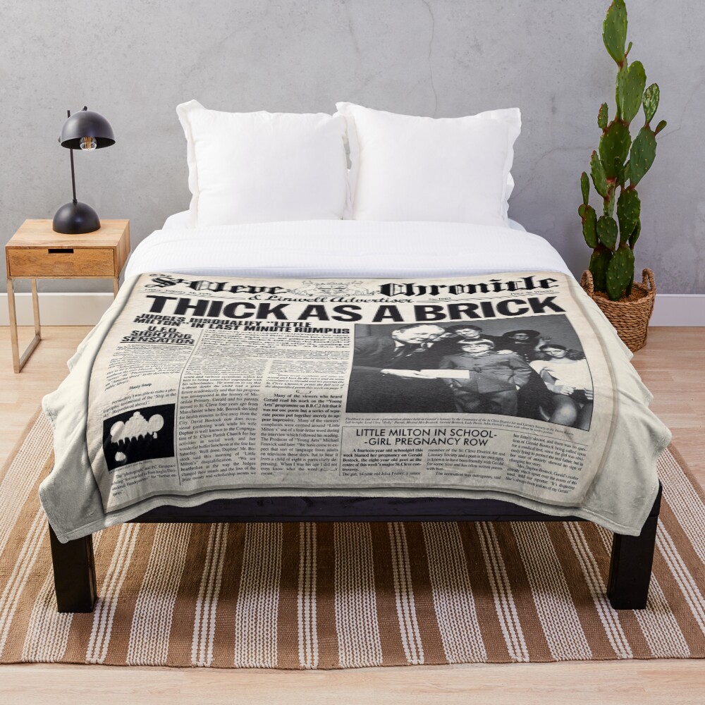 "Jethro Tull Thick as a Brick Newspaper" Throw Blanket for Sale by