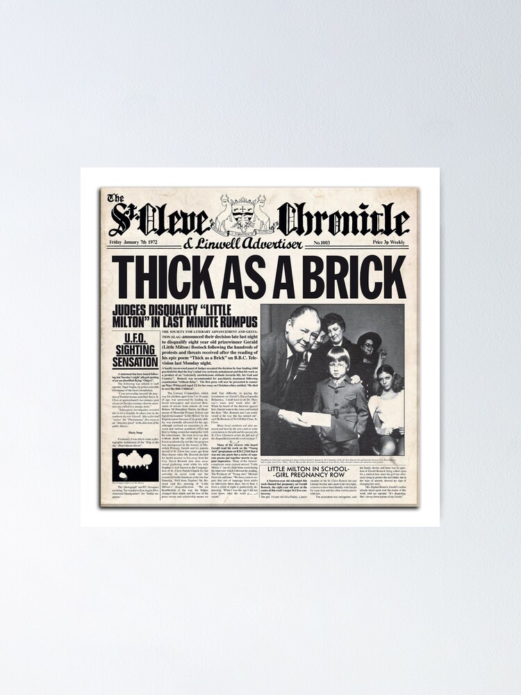 "Jethro Tull Thick as a Brick Newspaper" Poster by remembermekid