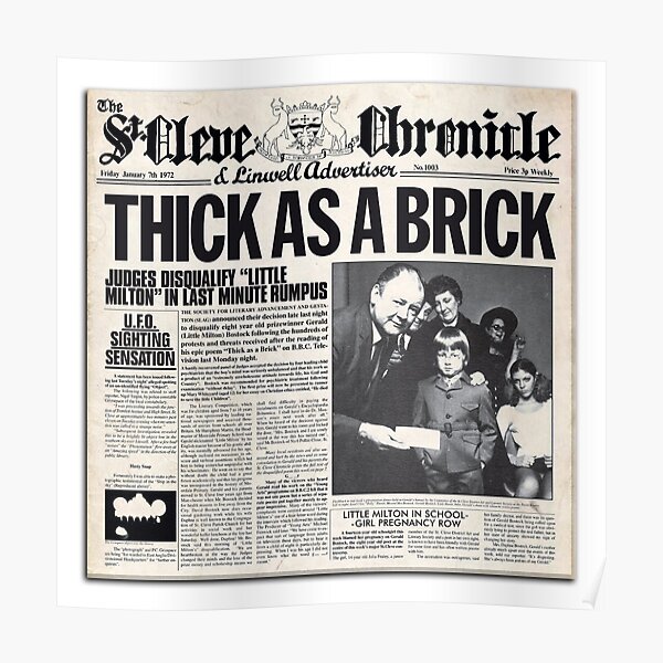 Jethro Tull - Thick as a Brick Newspaper Poster