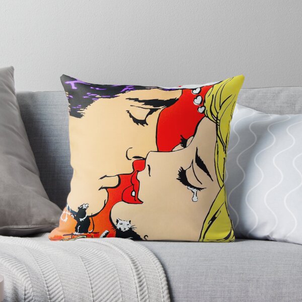 Banksy? Graffiti vs Pop Art Kiss Throw Pillow