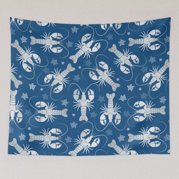 Item preview, lobster love silver on dark blue designed and sold by colorofmagic.
