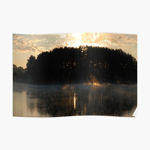 Sun fire, fog and lake Poster