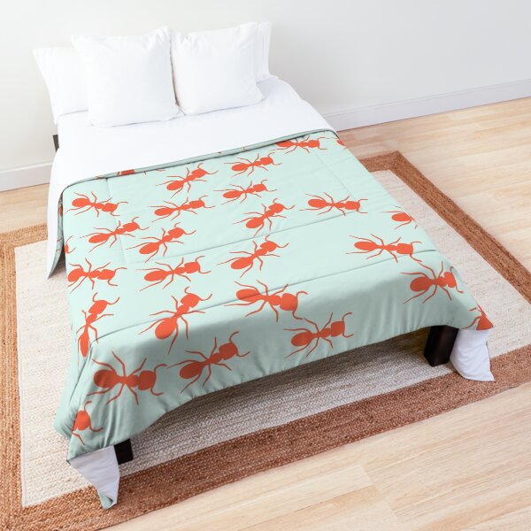 Cute Ants Pattern in blue and red Comforter