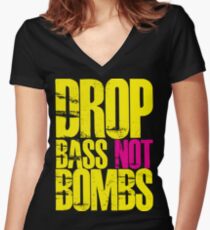 Drop Bass Not Bombs (Yellow) Women's Fitted V-Neck T-Shirt