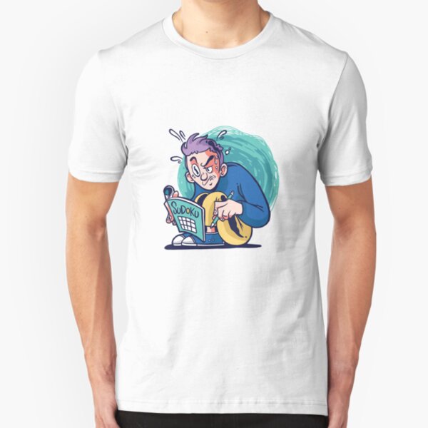 Funny Sudoku guy design illustration for sudoku lovers Slim Fit T-Shirt