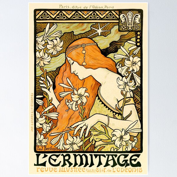 Revue L 'ERMITAGE by Paul Berthon 1897 French Artist Art Nouveau Lithograph Poster