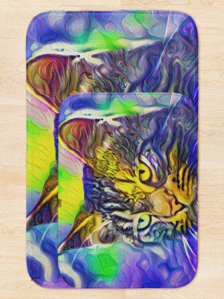 Alternate view of Artificial neural style iris flower cat Bath Mat
